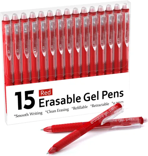 Miniatura 9 de Lineon Bolígrafos de gel borrables, paquete de 15 bolígrafos negros retráctiles borrables, punta fina, desaparecen los errores, tintas negras