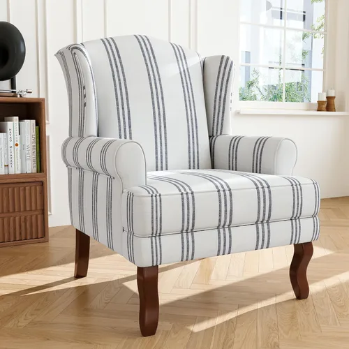 Miniatura 4 de Silla decorativa de respaldo alto, sillón tapizado en tela con patas de madera maciza, sillón retro, cómodo sofá individual, asiento de lectura