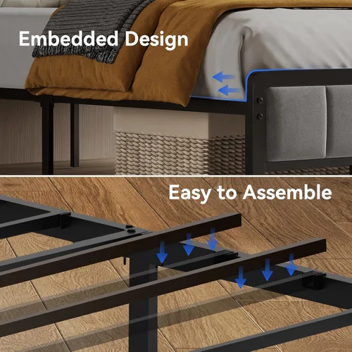 Miniatura 8 de BedsPick Base de cama tamaño completo con cabecera ergonómica, plataforma de metal tapizada tamaño completo con almacenamiento de 2 niveles