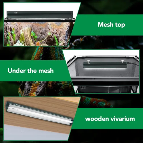 Miniatura 5 de Kit combinado de iluminación T5 para reptiles verde, accesorio de luz de campana para terrario de reptiles, bombilla fluorescente de tubo UVB 10.0