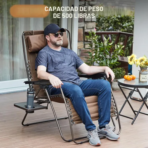 Miniatura 3 de TIMBER RIDGE Silla de gravedad cero de gran tamaño, 33 pulgadas de ancho, silla reclinable XXL de gravedad cero con mesa lateral, silla de descanso