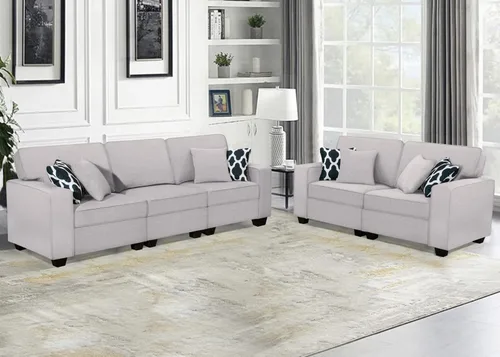 Miniatura 38 de Legend Vansen - Sofá modular seccional en forma de U con otomano, moderno, reversible, de esquina, para sala de estar (Créma, Sofá en forma de U-3)