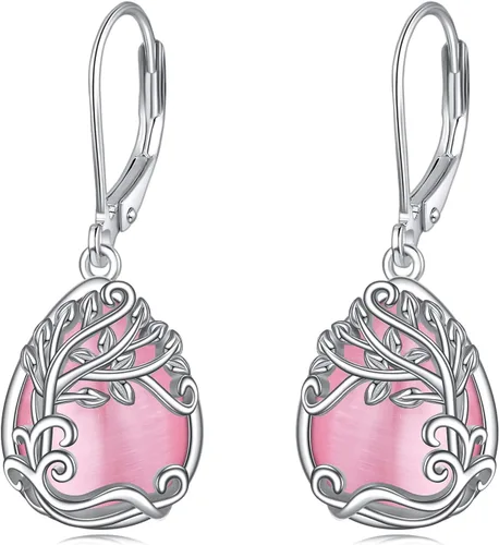 Miniatura 48 de Aretes colgantes con forma de lágrima de filigrana de piedra lunar de plata de ley 925 con cierre de palanca para mujer, regalos de joyería