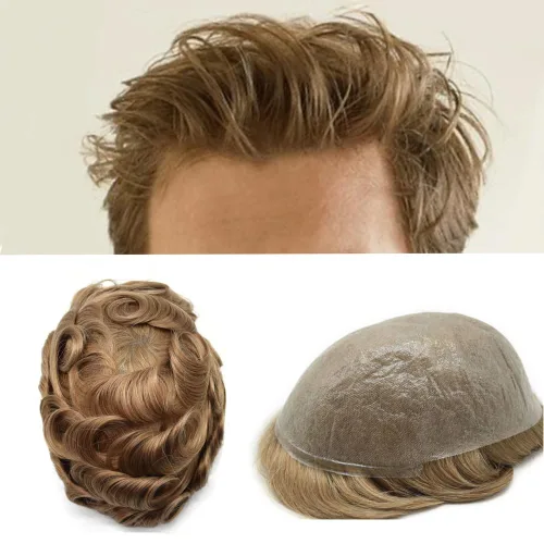 Miniatura 15 de Pieza de pelo para hombre Toupee pelo humano real tupé para hombres piezas de pelo sistema de reemplazo para hombres piel ultra fina 0.002 in 17#