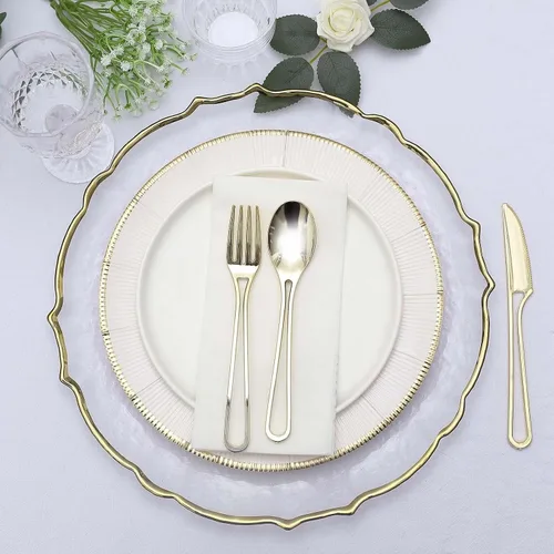 Miniatura 2 de Efavormart - Juego de utensilios de plástico con diseño moderno de mango hueco dorado de 7 pulgadas, tenedores, cucharas y cuchillos desechables, Oro