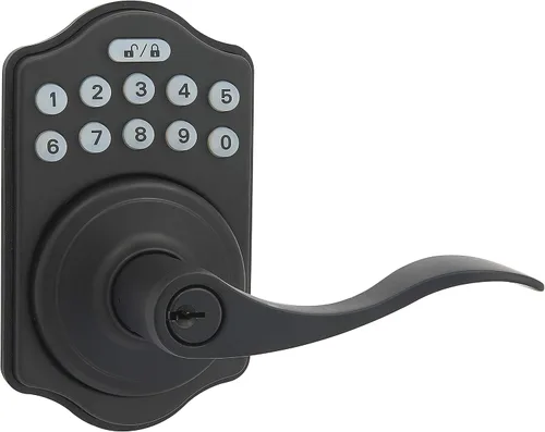 Miniatura 2 de Amazon Basics Teclado electrónico, cerradura de puerta de entrada sin llave con cerrojo y mango, teclado para puerta delantera con pomo, cerraduras