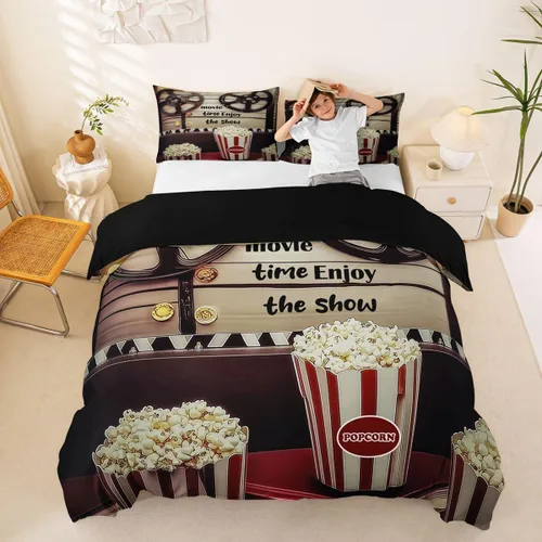 Miniatura 8 de Homewish Theater Cinema Poster Duvet Cover Set Twin Size,Retro Movie Bedding Sets 2Pcs for Kids Girls Boys Teens Room Decor,Popcorn Comforter Cover