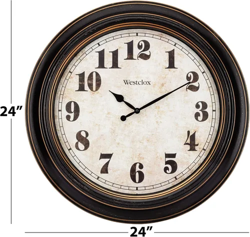 Miniatura 5 de Westclox Reloj de pared grande tradicional – Esfera envejecida vintage de 24 pulgadas que funciona con pilas, agujas de metal, lente de cristal