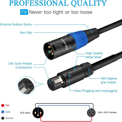 Miniatura 5 de JOLGOO Cable adaptador XLR macho a Mini XLR hembra, 3 pines a 3 pines Mini, 1 pie