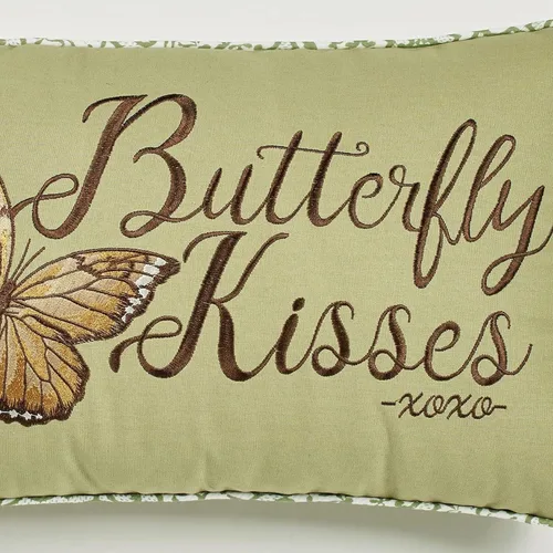 Miniatura 4 de Butterfly Eden - Almohada bordada de besos de mariposa, verde musgo, 14 x 20 pulgadas Mariposa bordada y palabras en rectángulo verde musgo