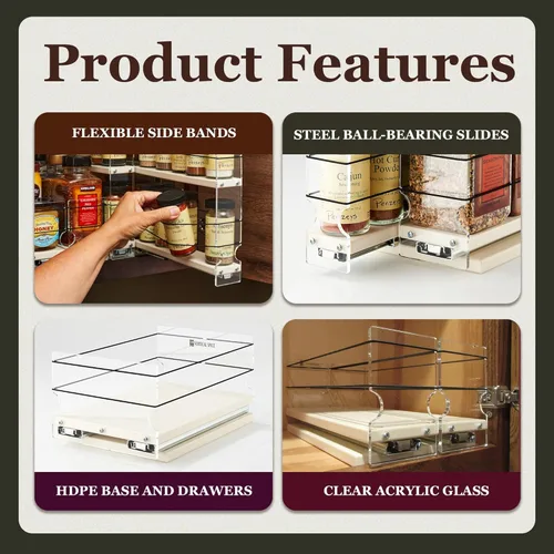 Miniatura 6 de Vertical Spice - Organizador de especias deslizante grande extraíble - 2 cajones individuales de 1 nivel - Soporte de condimentos con ruedas de alta