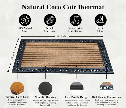 Miniatura 90 de A1HC Tapete para Puerta de Fibra de Coco Natural y Caucho, 30"x48" – Grueso, Duradero, Resistente, Anti-Desprendimiento, Resistente a