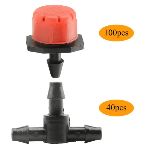 Miniatura 2 de Gotero de flujo ajustable de caída de botón de 8 agujeros, con 40 conectores en T, rociadores de rociadores, boquilla emisora integral, sistema