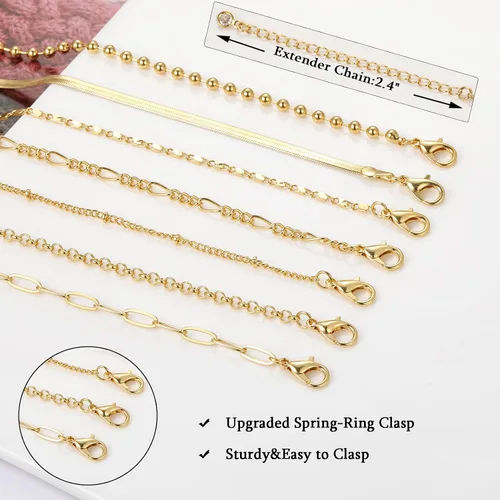 Miniatura 5 de FAXHION Juego de collar de cadena en capas de oro para mujer, 7 collares de gargantilla de serpiente chapados en oro de 14 quilates, collar