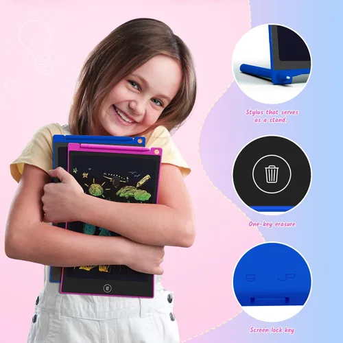 Miniatura 2 de TECJOE Paquete de 2 Tabletas de Escritura LCD, Tableta de Dibujo y Garabatos Colorida de 10 Pulgadas para Niños, Juguetes de Aprendizaje de Viaje