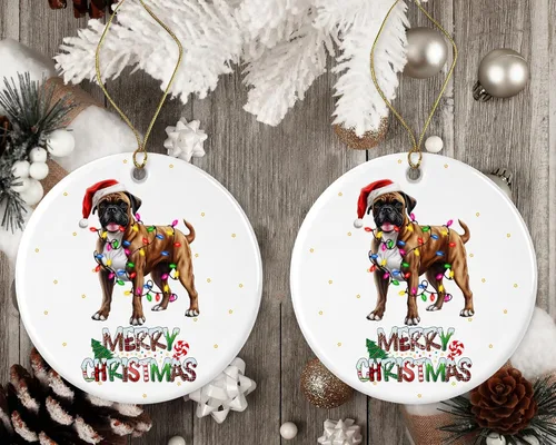 Miniatura 2 de Adorno de boxer, adorno de Feliz Navidad, regalo de adopción de perro, adorno de boxeador de primera Navidad, adornos conmemorativos para perros