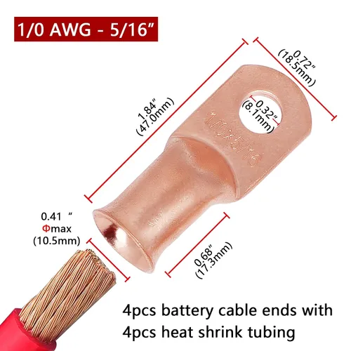 Miniatura 76 de TKDMR - Kit de 264 piezas de extremos de cable de batería, 132 piezas de terminales de anillo de lengüetas de cable de cobre resistentes AWG 8 6 4 2