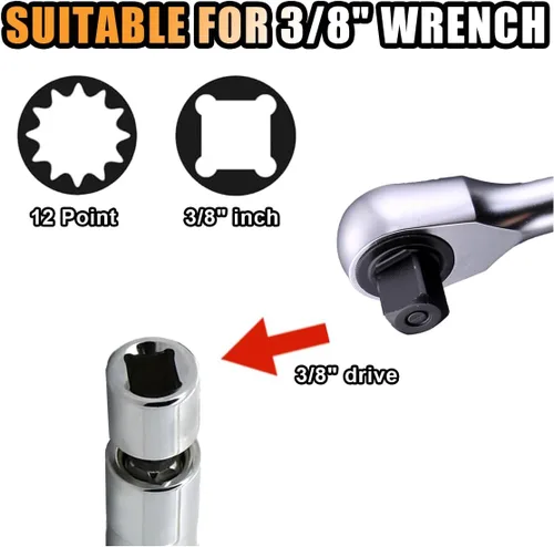 Miniatura 7 de JOYCOURT - Bujía magnética giratoria de 14 mm, llave de bujía de pared delgada de 3/8 pulgadas, bujía estándar de 12 puntas, herramienta