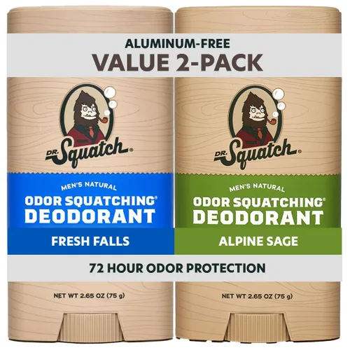 Dr. Squatch Desodorante natural para hombres, sin aluminio, Alpine Sage + Fresh Falls, 2.65 oz, 2 unidades
