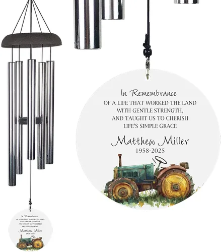 Miniatura 5 de Carillón de viento conmemorativo personalizado de 24" con alas de ángel – Tributo al aire libre personalizado grabado con nombre y fechas