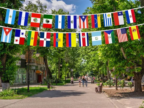 Miniatura 5 de Banderas de cuerda para decoración de América Latina, 22 banderas de países de habla española, banderines para decoración de eventos del mes