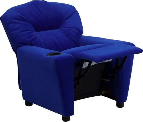 Miniatura 7 de EMMA + OLIVER Reclinable infantil de microfibra azul con portavasos