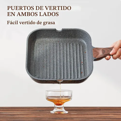 Miniatura 5 de SENSARTE Sartén Parrilla Antiadherente para Estufas, Plancha Versátil con Boquillas de Vertido, Superficie de Cocción Cuadrada Grande, Sartén Gris