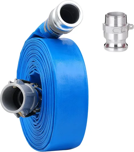 Manguera de descarga plana de PVC de 2 pulgadas x 100 pies con accesorios de aluminio Camlock C y E, accesorio Cam Lock tipo F incluido, conjunto de