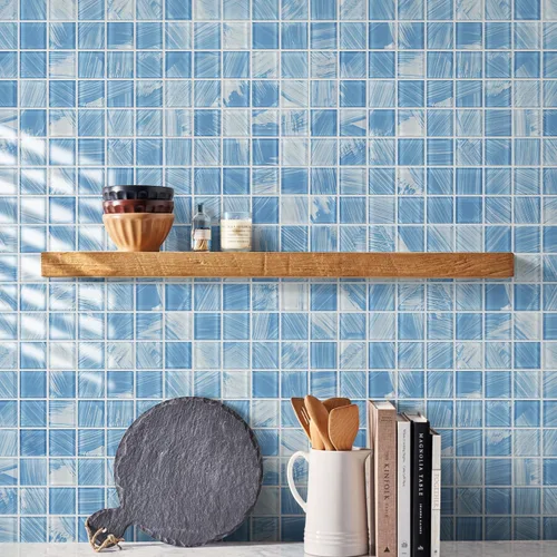 Miniatura 2 de Azulejos de mosaico de vidrio para piscina, azul, 8 pies cuadrados, azulejos impermeables para piso y pared para baño, salpicadero de cocina