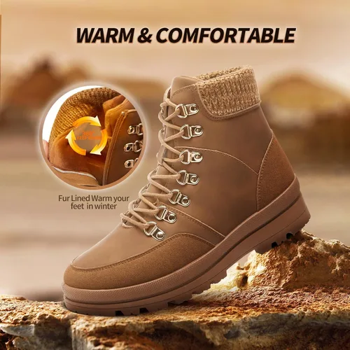 Miniatura 2 de HYPOCRUTE Botas de nieve de invierno para mujer, resistentes al agua, botas de trabajo para senderismo, botas de nieve para mujer, zapatos cómodos