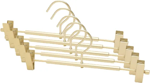 VALINK Colgador de falda de metal, percha de pantalones de aleación de aluminio con clip, multifunción, portátil, no se oxida ni se decolora Oro
