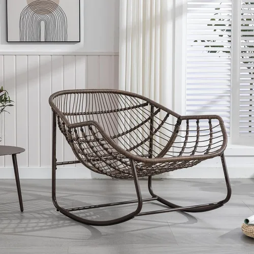 Miniatura 7 de Mecedoras para patio, mecedora de huevos de mimbre de gran tamaño, sillas Papasan tapizadas para interiores y exteriores, silla moderna para balcón
