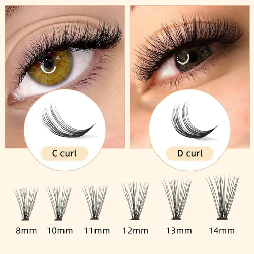 Miniatura 5 de QUEWEL Lash Clusters 240 pestañas individuales 20D 0.07C, mezcla de rizos 8-14mm, pestañas postizas suaves y cómodas, extensión de pestañas DIY