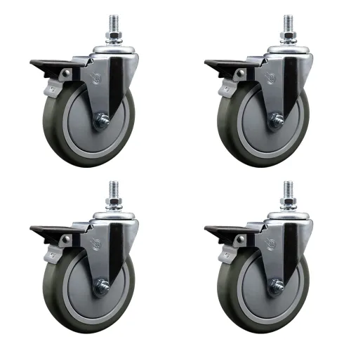 Miniatura 50 de Rueda giratoria de poliuretano con vástago roscado con rueda gris de 3 x 1.25 pulgadas y vástago de 1/2 pulgada - Capacidad de 300 libras/ruedas