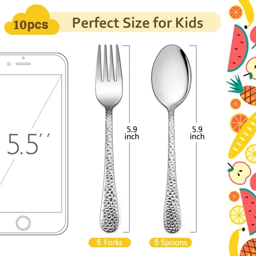 Miniatura 2 de LIANYU Juego de cubiertos para niños de 10 piezas, incluye 5 cucharas para niños, 5 tenedores para niños, utensilios de acero inoxidable para niños