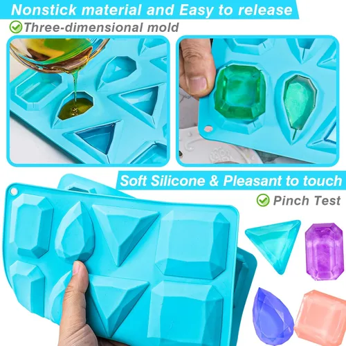 Miniatura 6 de Koluti Crystal Candy - Molde de silicona para hacer bricolaje, 16 cavidades, molde para hornear chocolate con gemas de caramelo de gomita