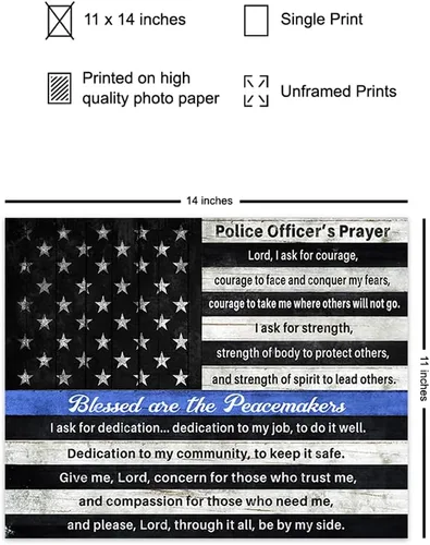 Miniatura 2 de Arte de pared de oración de la policía GRANDE 11x14 - Decoración patriótica de la bandera americana de línea azul delgada - Arte de pared cristiano