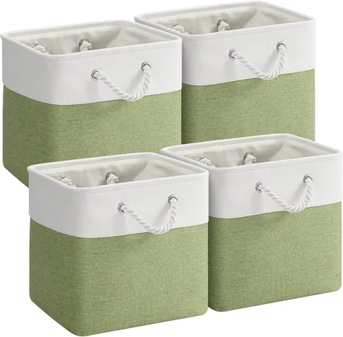 Miniatura 14 de Cestas de almacenamiento para estantes de 11.8 x 7.9 x 5.2 pulgadas, contenedores de almacenamiento plegables de tela con asas, organizador