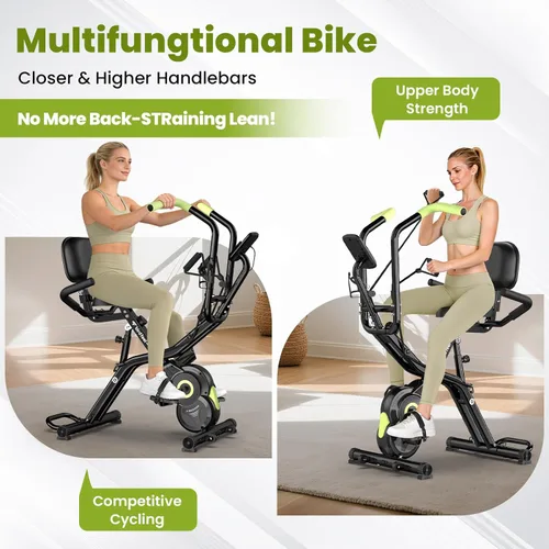 Miniatura 4 de Foldable Exercise Bike, Multifunctional Indoor Stationary Bikes for Home with 8-Level Magnetic Resistance, Quiet Workout Bike with Arm Resistance