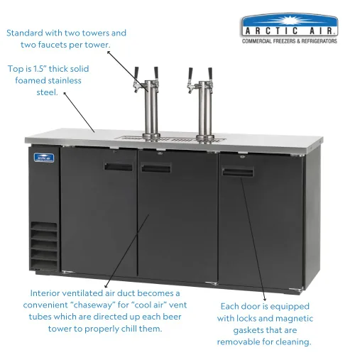 Miniatura 2 de Arctic Air ADD72R-2 Enfriador/dispensador/Kegerator de cerveza de barril directo de doble grifo de 73 pulgadas, negro, 115 V