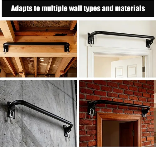 Miniatura 7 de Heavy Duty Wall Mounted Pull Up Bar with 8mm Thick Steel Plates & Heavy-Duty Carabiner, Strength Training Bar for Home Gym, Garage and Indoor