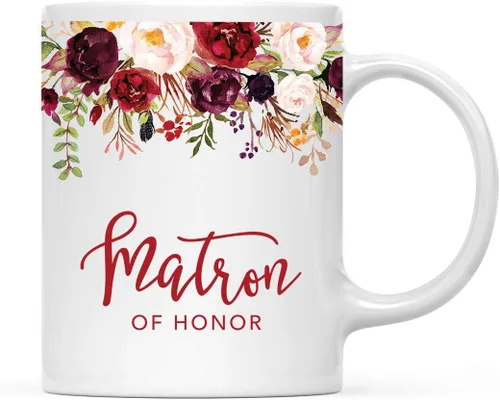 Miniatura 20 de Andaz Press Taza de té de cerámica para el día de la madre, regalo de 9.5 fl oz, otoño, marsala, flores burdeos, rosas, flores, tía, 1 paquete