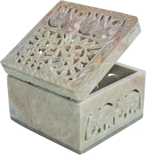 Crocon Joyero de elefante hecho a mano Caja de piedra para joyería 4 x 4 pulgadas organizador hecho a mano caja de baratijas regalo para ella