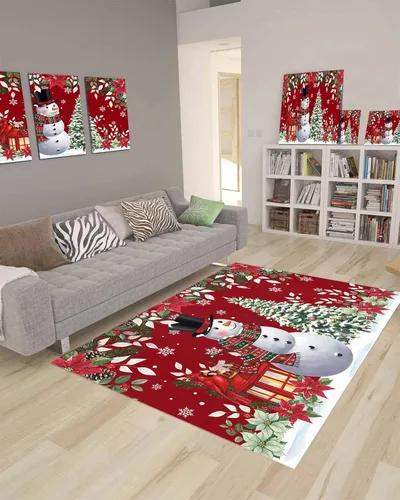 Miniatura 9 de Alfombra rectangular grande de 2.7 x 5 pies, para sala de estar, muñeco de nieve de Navidad, duradera, antideslizante, alfombra para dormitorio