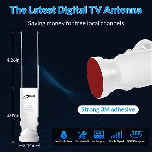 Miniatura 7 de HIDB Antena de TV – Antena de TV con orejas de conejo, antenas de TV para canales locales, Ultra HD 4K/1080p, UHF/VHF funciona con todos