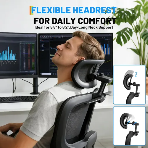 Miniatura 8 de Silla de oficina ergonómica de malla con reposacabezas 3D, silla de escritorio lumbar ajustable de 400 libras, brazos abatibles 4D, respaldo
