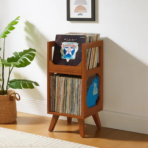 Miniatura 7 de Crosley Furniture Asheville - Soporte pequeño de discos moderno de mediados de siglo, almacenamiento de vinilo, con capacidad para hasta 130 discos