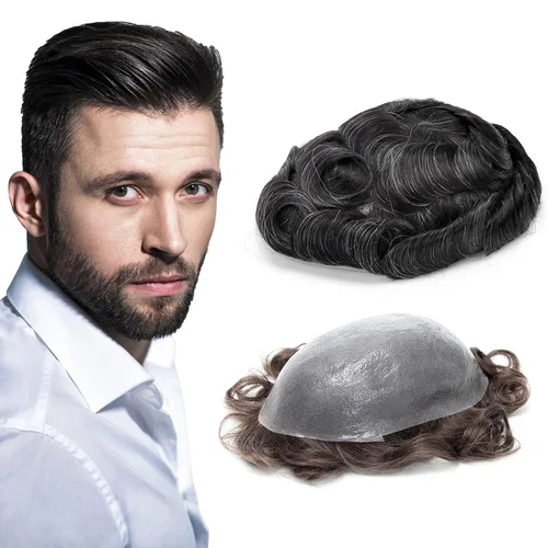Miniatura 43 de GEXWORLDWIDE GEX 62 colores tupé para hombres 0.002 in piel ultra fina V-loop 8x10 pulgadas cabello humano conjunto gris densidad densidad densidad