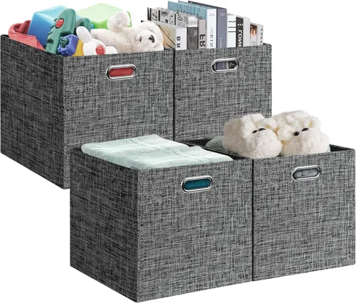 Miniatura 11 de Posprica Contenedores de almacenamiento plegables de 13 x 15 x 13 pulgadas, cajas de almacenamiento cúbicas plegables de tela, organizador de cestas