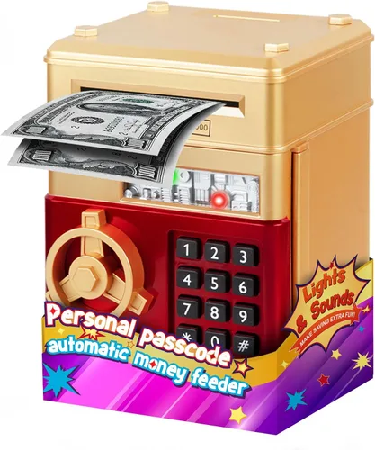 Miniatura 13 de Refasy Alcancía para dinero en efectivo, cajero automático, banco electrónico de monedas para niños de 3 a 12 años, caja de ahorro de dinero, mini